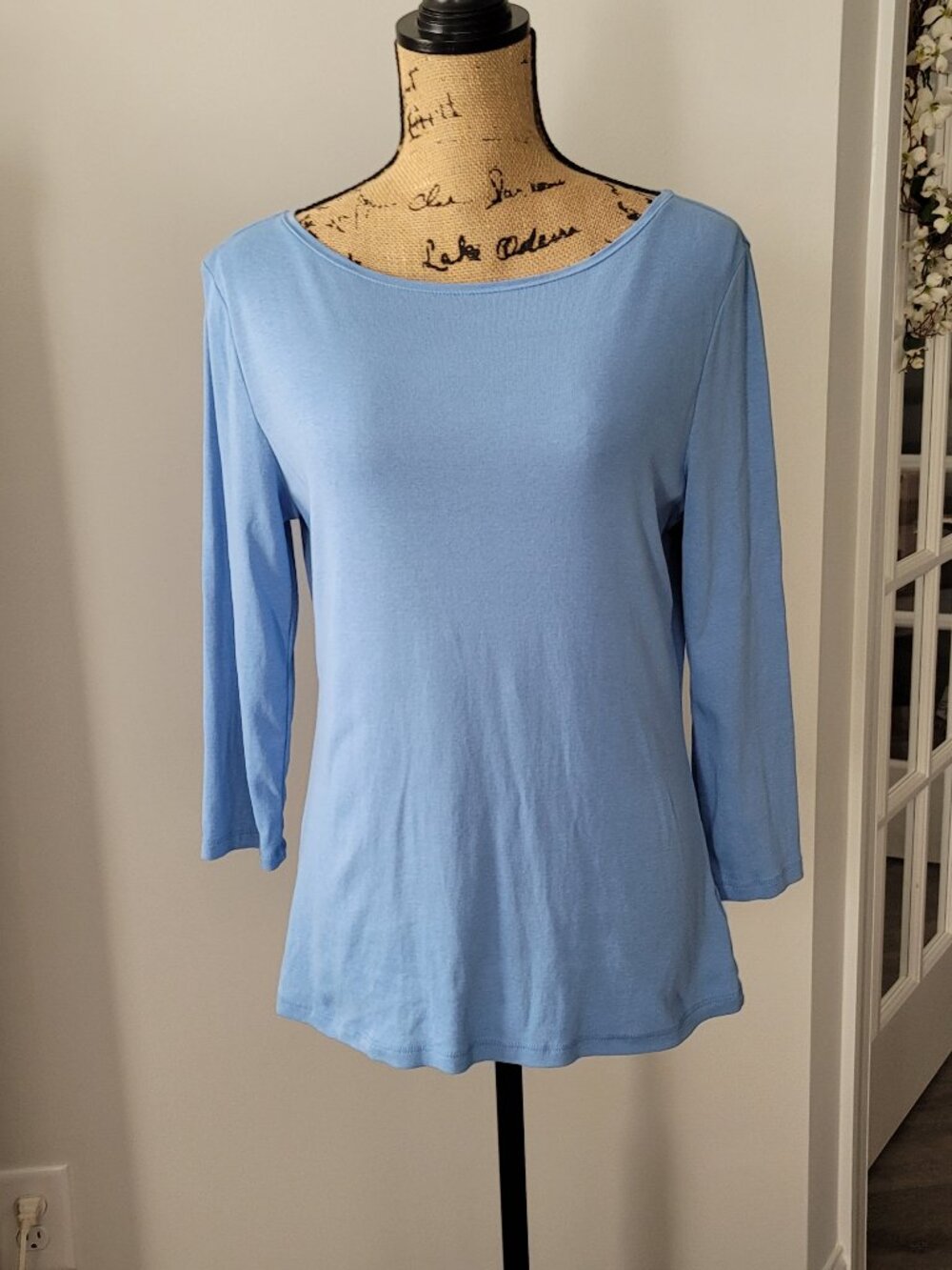 The Talbots Tee  Blue 3/4 Sleeve 100% Pima Cotton Womens Top Size Med